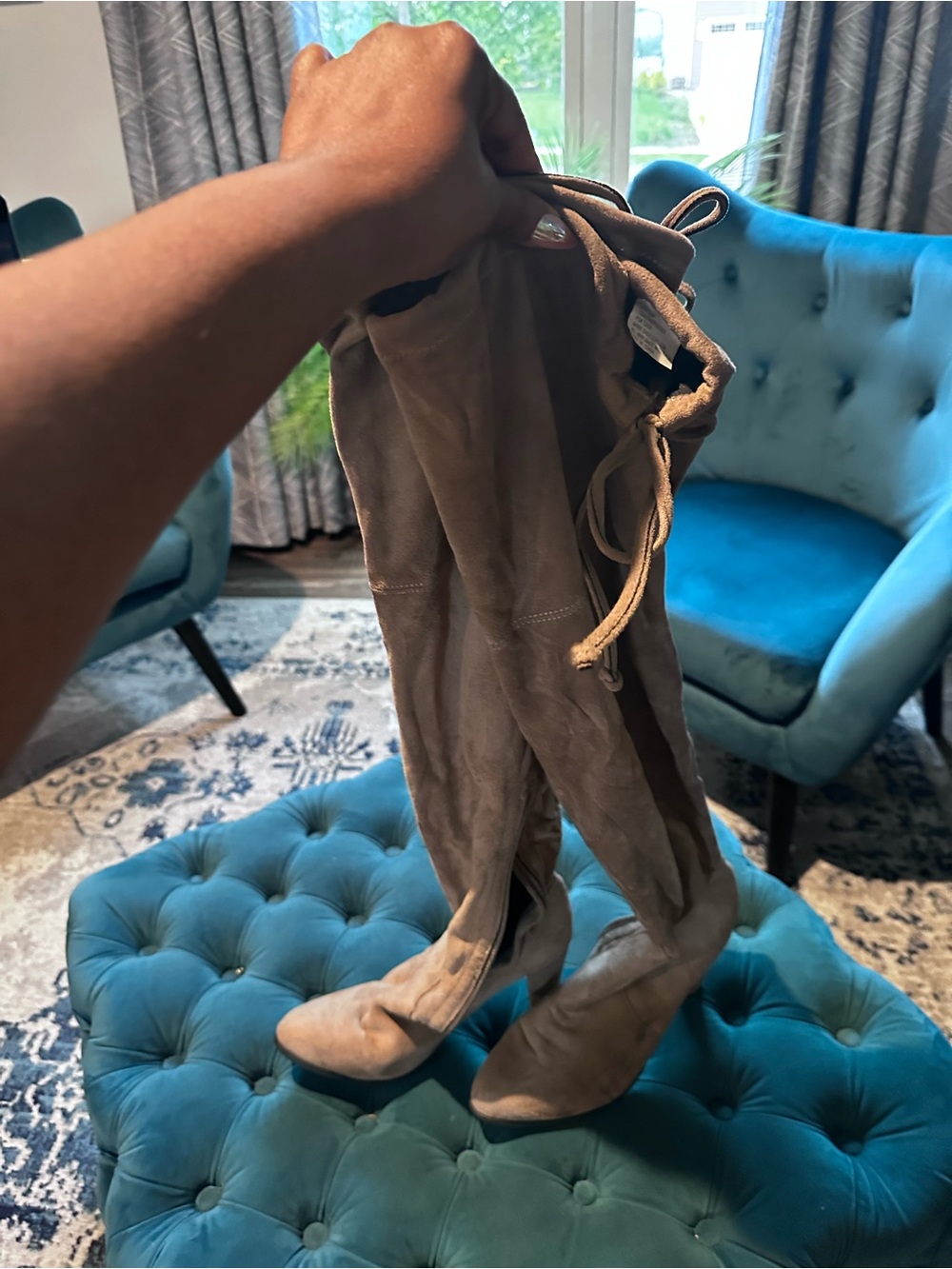 Women’s Over-the-Knee Suede Lace-Up Boots - Taupe